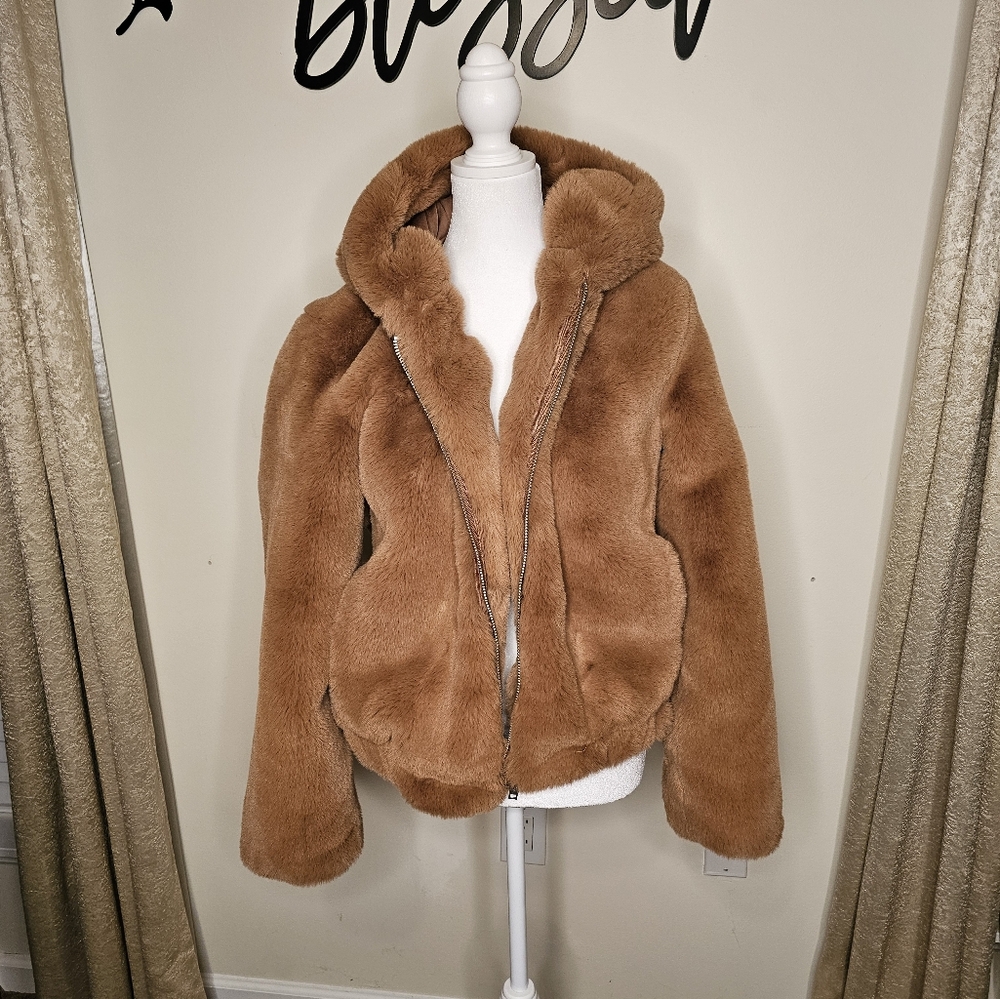 GAP brown faux fur coat  heavy super soft size medium